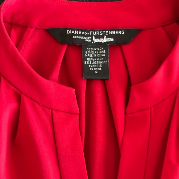 Diane Von Furstenberg Puff Sleeve Button-up Midi Dress - Red Size 2 - Picture 11 of 12